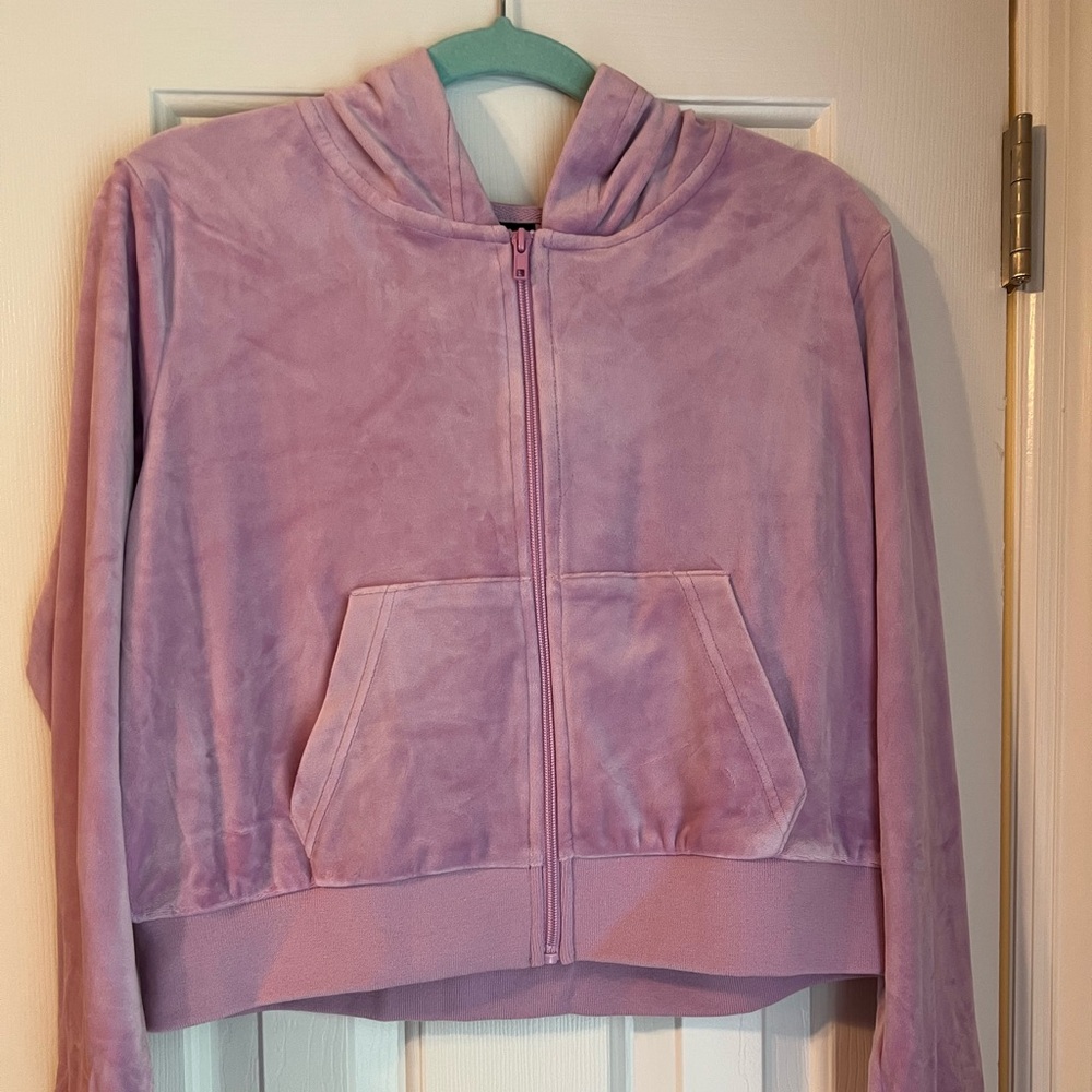 2 Piece Velvet Lavender Zip-Up Crop Hoodie and Jogger Pants